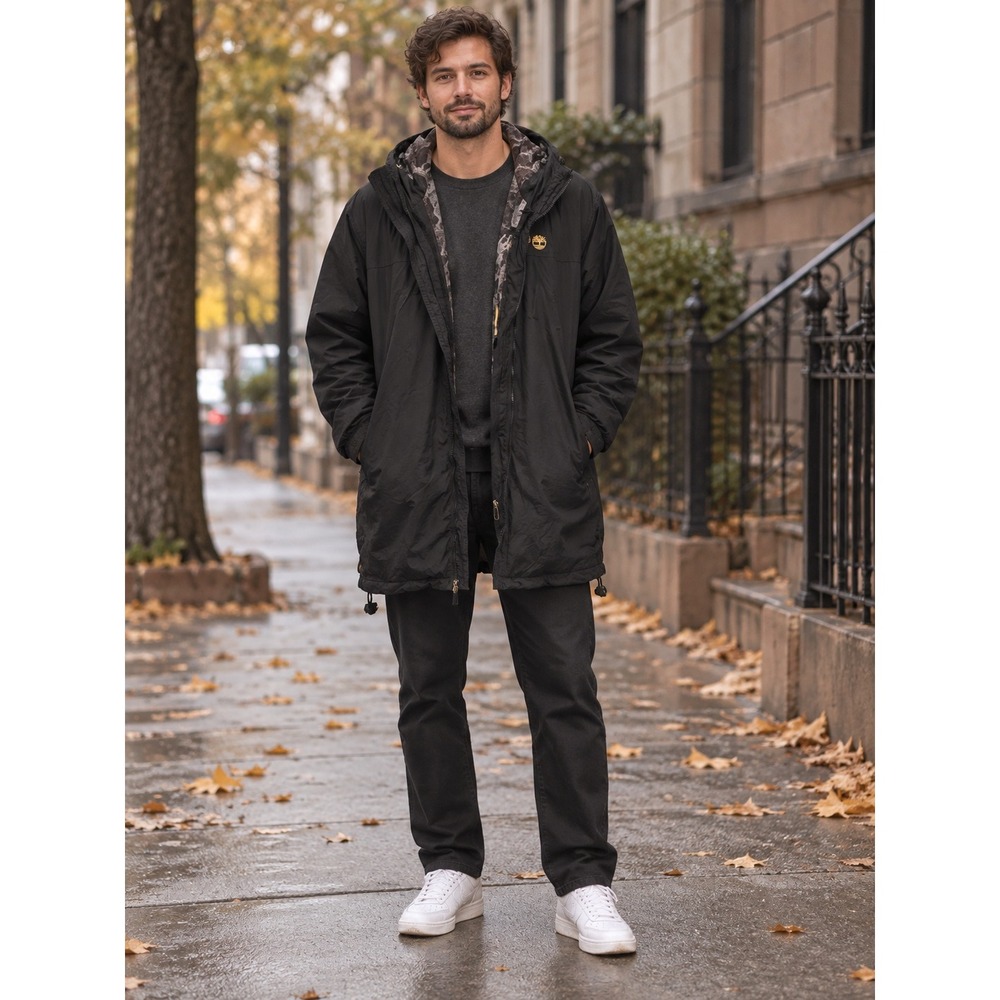 Timberland Weathergear Parka Mens Large Black Hooded Gorpcore Jacket